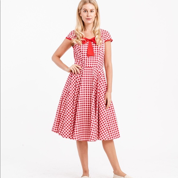 Red gingham NWOT summer retro 1950s style dress - Picture 3 of 5
